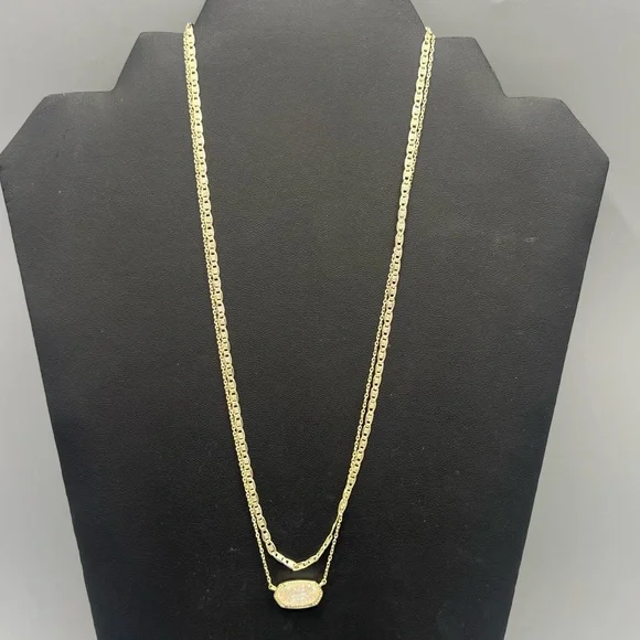 Kendra Scott Elisa Gold Multi Strand Necklace Iridescent Drusy - Picture 2 of 5